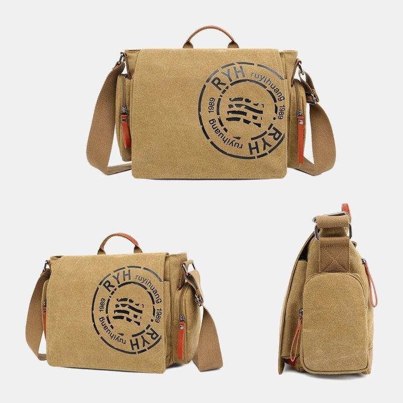 Herre Canvas Multi-rums Afslappet Skuldertaske Med Flere Lommer Messenger Bag Crossbody Tasker Håndtaske