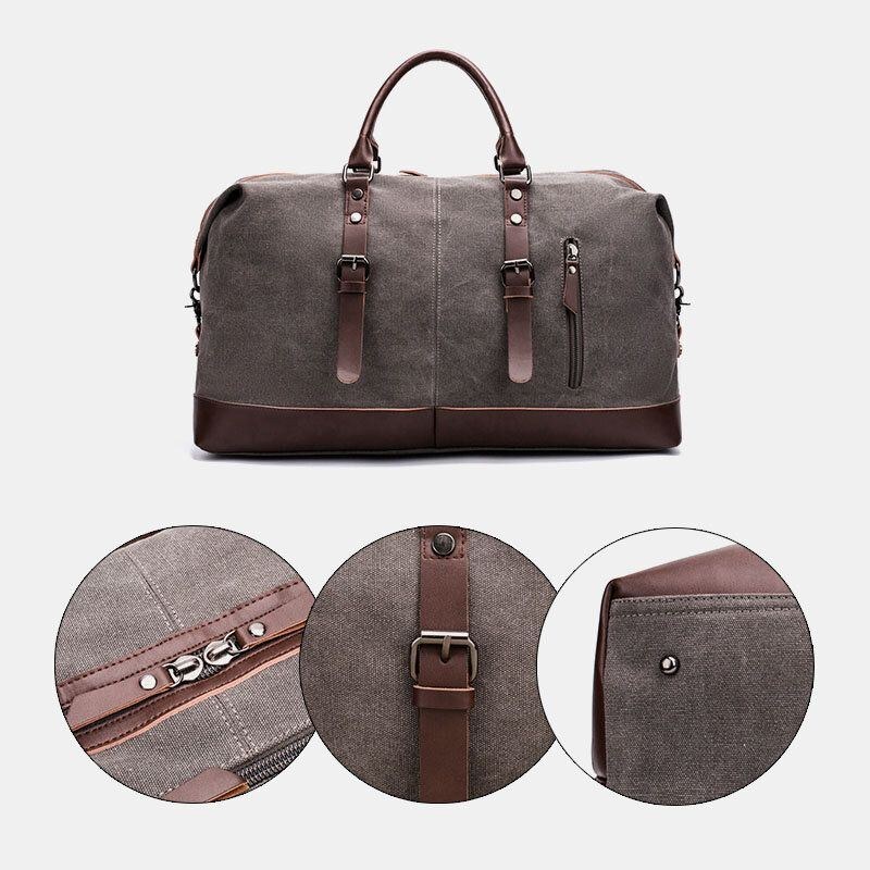 Herre Canvas Pu-læder Med Stor Kapacitet Håndtaske Med Flere Lommer Skuldertaske Rejsetaske Duffle Bag Crossbody-taske