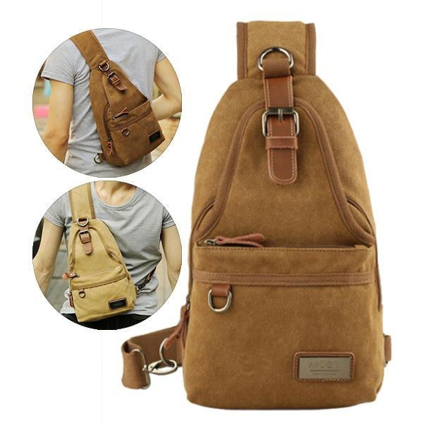 Herre Canvas Retro Crossbody Bag Brysttaske Casual Outdoor Sports Skuldertaske