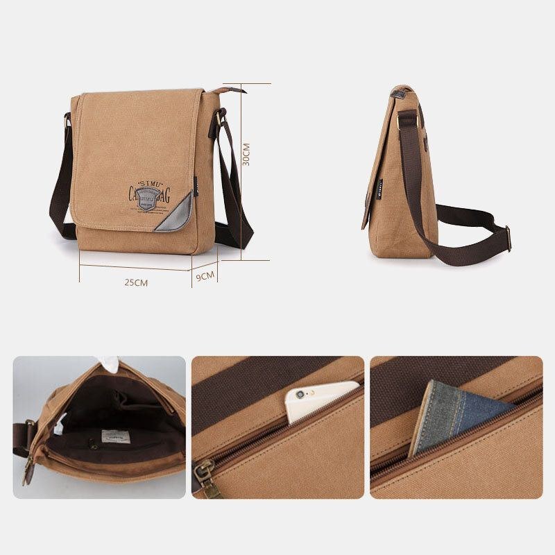 Herre Canvas Retro Skuldertaske Med Stor Kapacitet Crossbody-taske