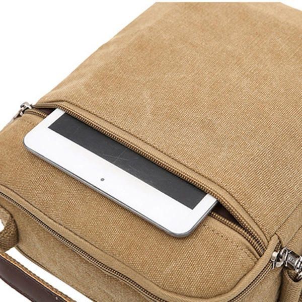 Herre Canvas Sling Bag Messenger Bag Small Travel Crossbody Bag Fit 9.7-tommer Ipad