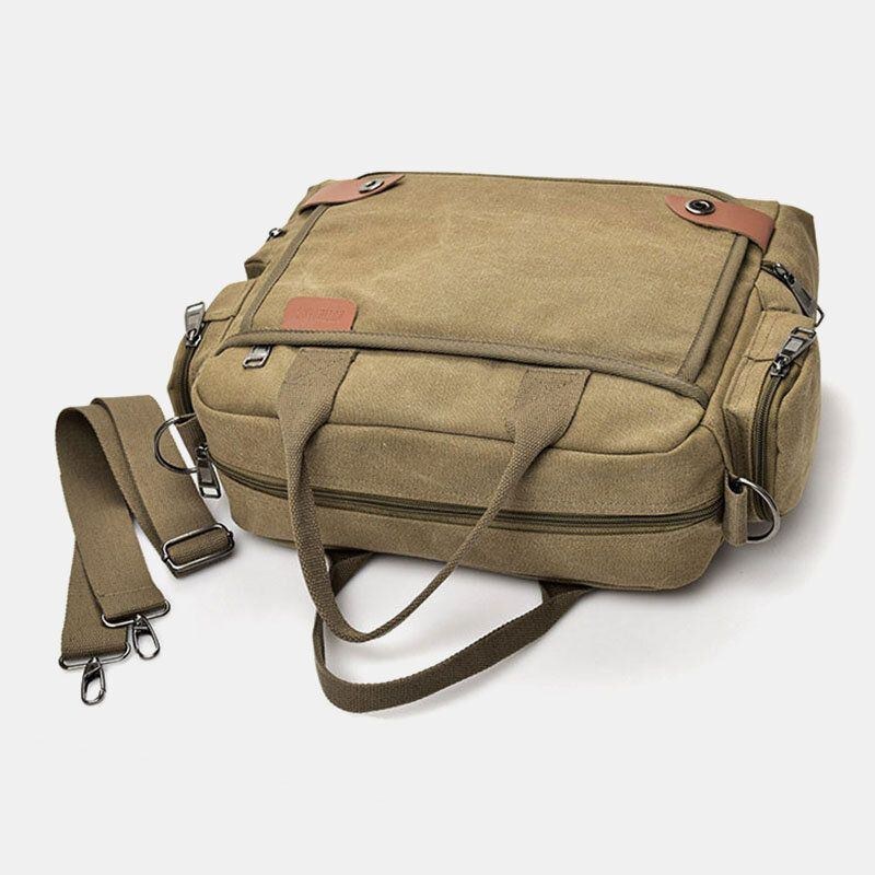 Herre Canvas Stor Kapacitet Multi-lomme Casual 13.3 Tommer Bærbar Taske Crossbody Tasker Skuldertaske Briefcase