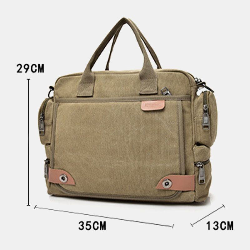 Herre Canvas Stor Kapacitet Multi-lomme Casual 13.3 Tommer Bærbar Taske Crossbody Tasker Skuldertaske Briefcase