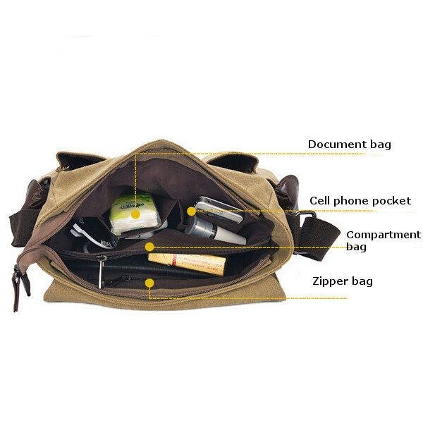 Herre Casual Canvas Messenger Bag Travel Shoulder