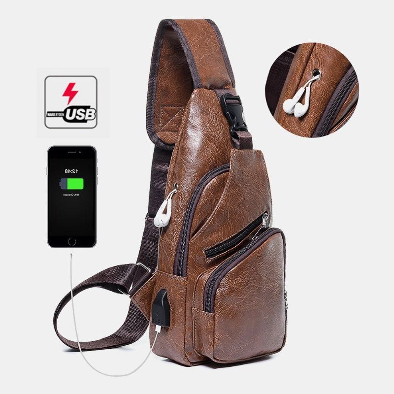 Herre Casual Modstandsdygtig Vandtæt Anti-tyveri Brysttaske Hovedtelefonhul Usb-opladningsport Design Multi-lomme Travel Daypack Skuldertaske