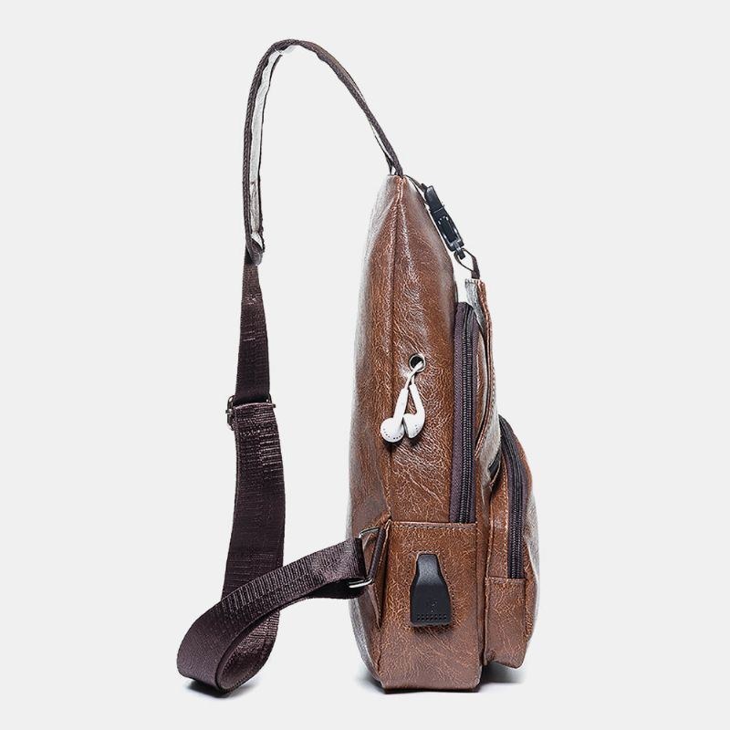 Herre Casual Modstandsdygtig Vandtæt Anti-tyveri Brysttaske Hovedtelefonhul Usb-opladningsport Design Multi-lomme Travel Daypack Skuldertaske