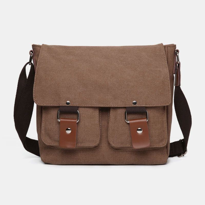 Herre Dobbelt Frontlomme Med Stor Kapacitet Crossbody-taske Retro Canvas Vandret Ensfarvede Tyverisikringsskuldertaske