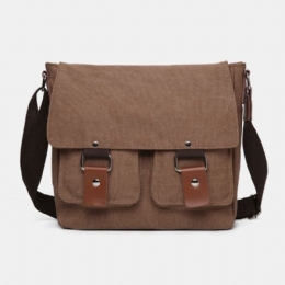 Herre Dobbelt Frontlomme Med Stor Kapacitet Crossbody-taske Retro Canvas Vandret Ensfarvede Tyverisikringsskuldertaske