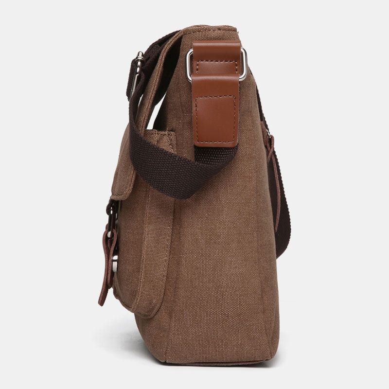 Herre Dobbelt Frontlomme Med Stor Kapacitet Crossbody-taske Retro Canvas Vandret Ensfarvede Tyverisikringsskuldertaske