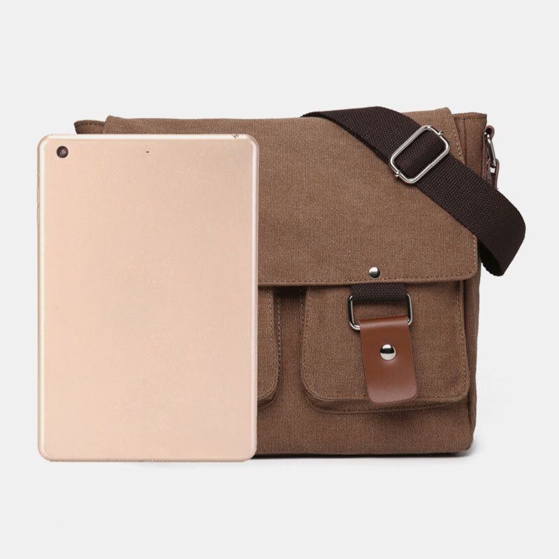 Herre Dobbelt Frontlomme Med Stor Kapacitet Crossbody-taske Retro Canvas Vandret Ensfarvede Tyverisikringsskuldertaske