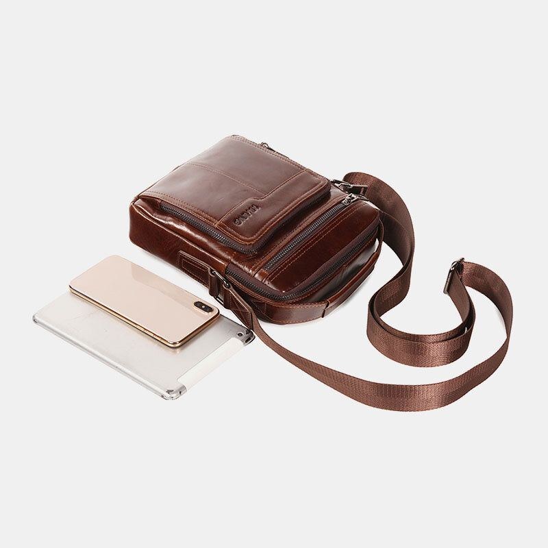 Herre First Layer Koskind Dobbelt Frontlomme 7.9 Tommer Ipad Mini Messenger Bag Crossbody Taske Lærertaske