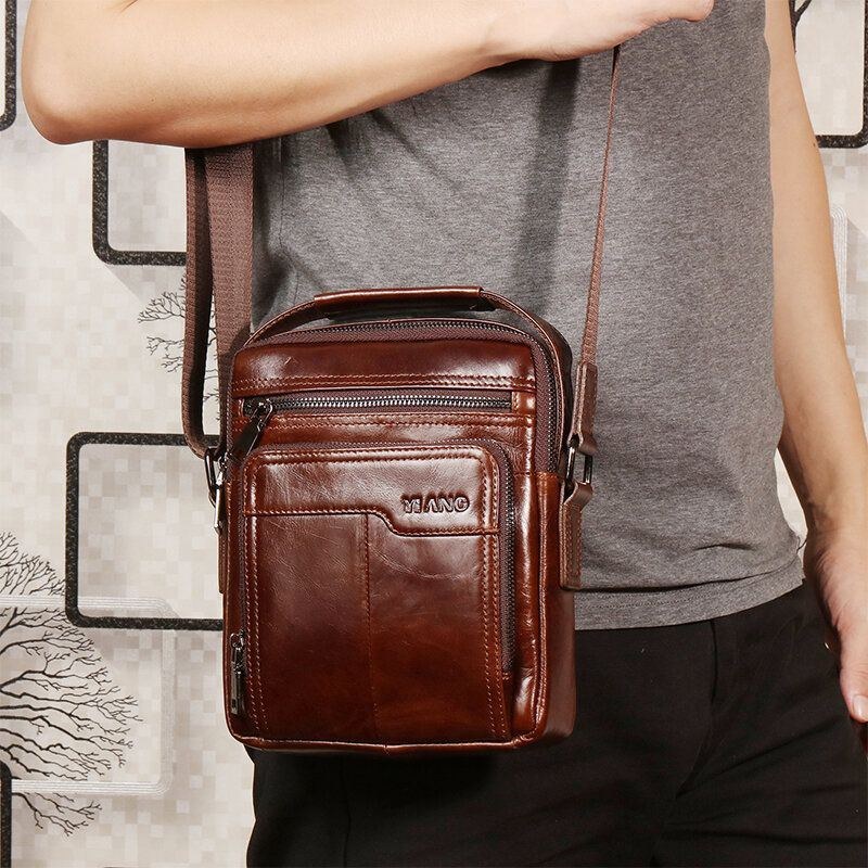 Herre First Layer Koskind Dobbelt Frontlomme 7.9 Tommer Ipad Mini Messenger Bag Crossbody Taske Lærertaske