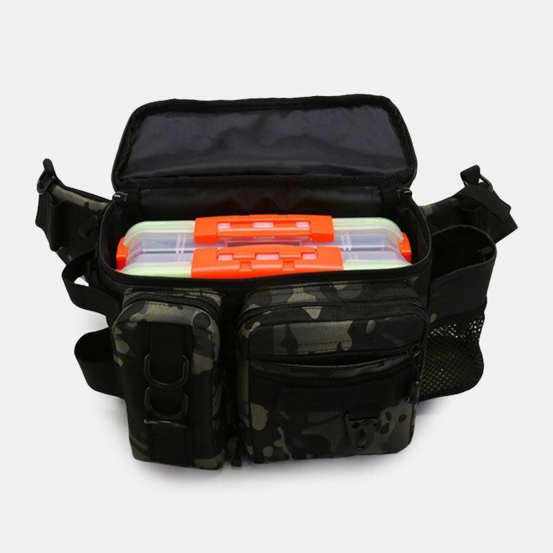 Herre Fish Bag Multi-lommer Outdoor Tactical Bag Crossbody Taske Taljetaske Oxford Camo Mønster