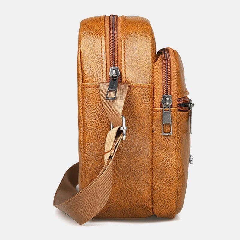 Herre Imiteret Læder Casual Dobbeltlags Letvægts Slidstærk Crossbody Taske