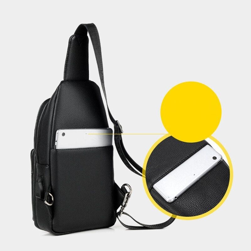 Herre Imiteret Læder Mode Brysttaske Skuldertaske Crossbody Taske Med Usb-opladningsport