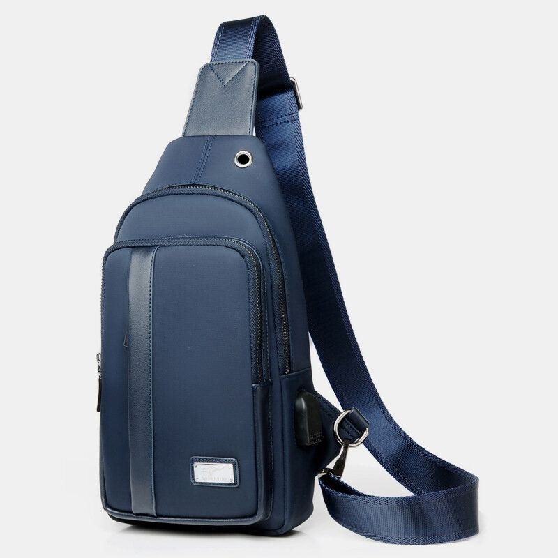 Herre Imiteret Læder Mode Brysttaske Skuldertaske Crossbody Taske Med Usb-opladningsport