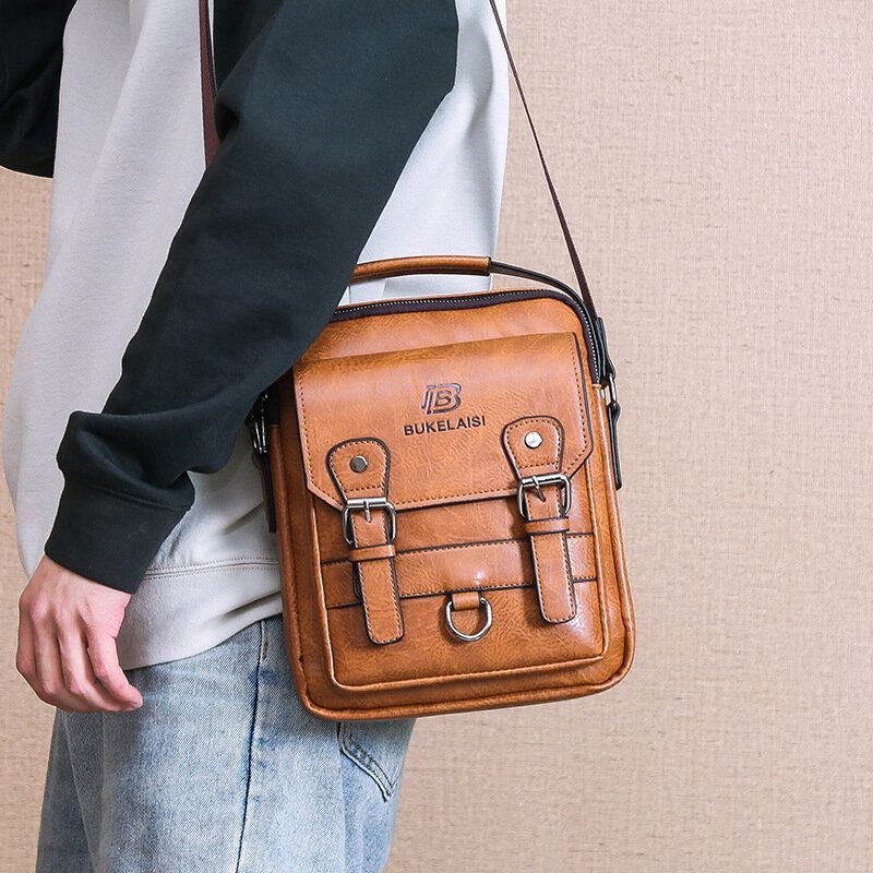 Herre Imiteret Læder Multi-lomme Anti-tyveri Multi-lag Vandtæt Business Crossbody Taske