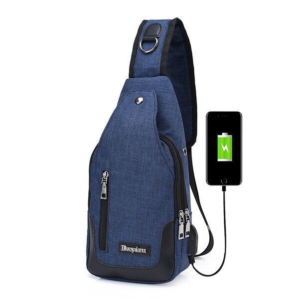 Herre Kvinder Usb Port Afslappet Udendørs Brysttaske Crossbody Taske