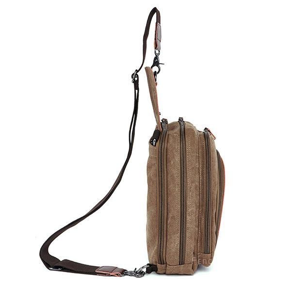 Herre Lærred Med Læder Retro Åndbar Brysttaske Crossbody Taske Casual Rejse Skuldertaske