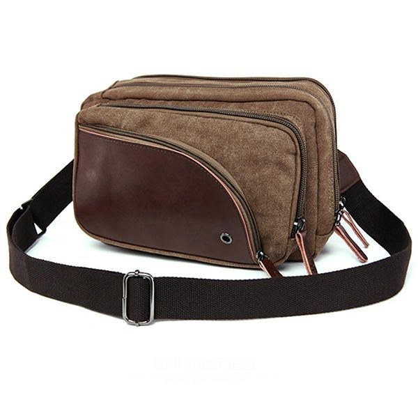 Herre Lærred Med Læder Retro Åndbar Brysttaske Crossbody Taske Casual Rejse Skuldertaske