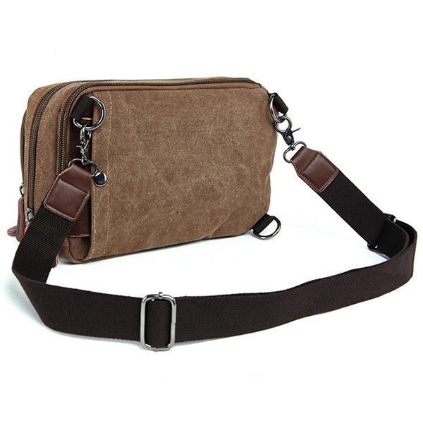 Herre Lærred Med Læder Retro Åndbar Brysttaske Crossbody Taske Casual Rejse Skuldertaske