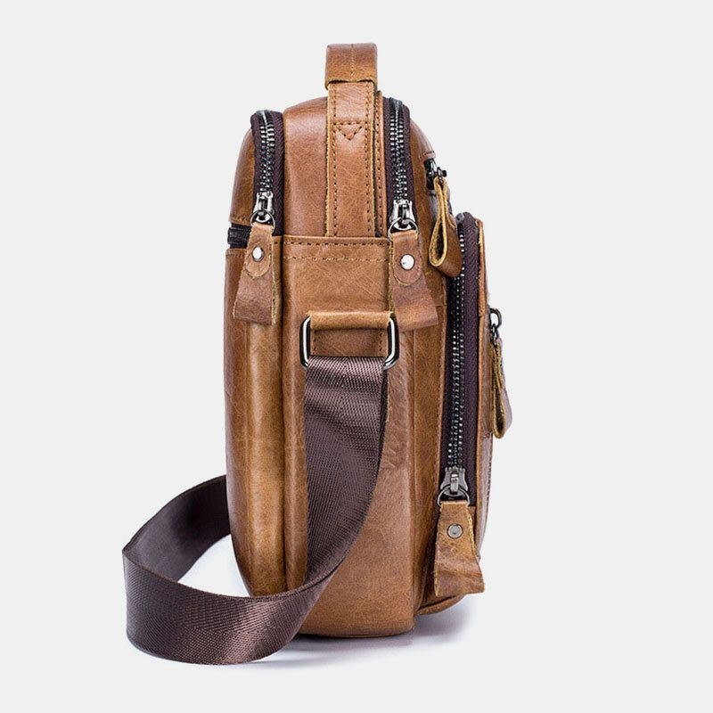 Herre Multi-lomme Ægte Læder Crossbody Tasker Ryg Tyverisikre Lommedesign Slidfast Messenger Bag Håndtaske Med Stor Kapacitet