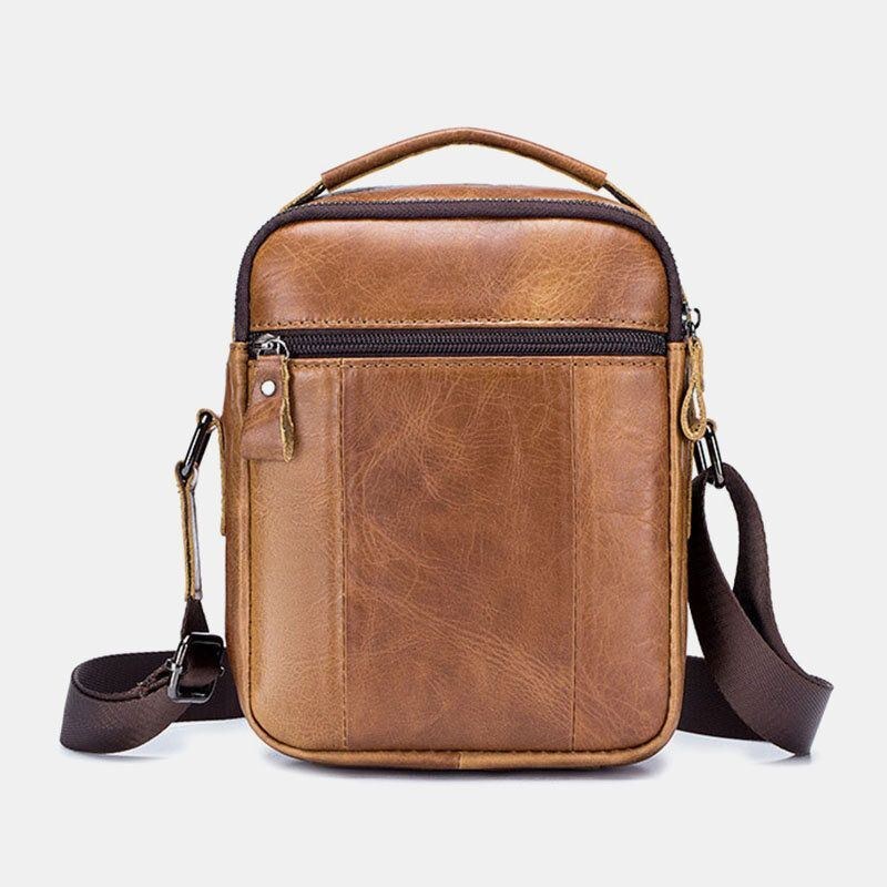 Herre Multi-lomme Ægte Læder Crossbody Tasker Ryg Tyverisikre Lommedesign Slidfast Messenger Bag Håndtaske Med Stor Kapacitet