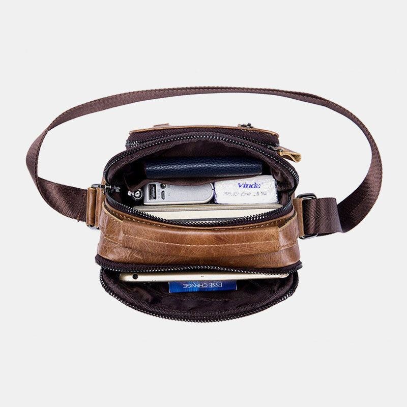 Herre Multi-lomme Ægte Læder Crossbody Tasker Ryg Tyverisikre Lommedesign Slidfast Messenger Bag Håndtaske Med Stor Kapacitet