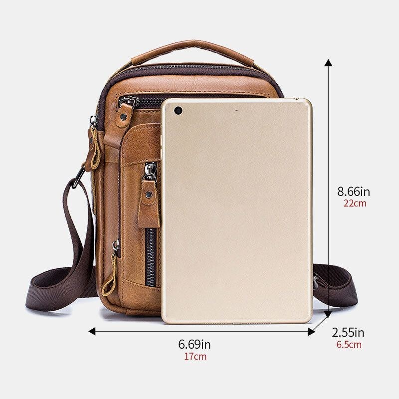 Herre Multi-lomme Ægte Læder Crossbody Tasker Ryg Tyverisikre Lommedesign Slidfast Messenger Bag Håndtaske Med Stor Kapacitet