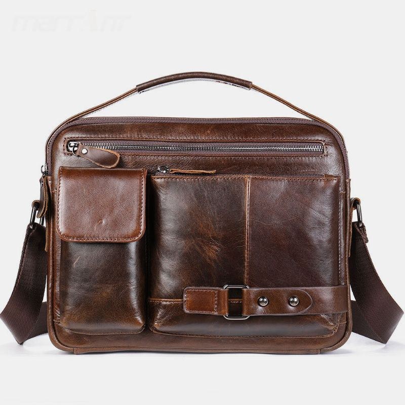 Herre Olievoks Læder Stor Kapacitet Vandtæt Messenger Bag Briefcase Multi-lomme Kohud Crossbody Tasker Skuldertaske