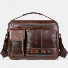 Herre Olievoks Læder Stor Kapacitet Vandtæt Messenger Bag Briefcase Multi-lomme Kohud Crossbody Tasker Skuldertaske