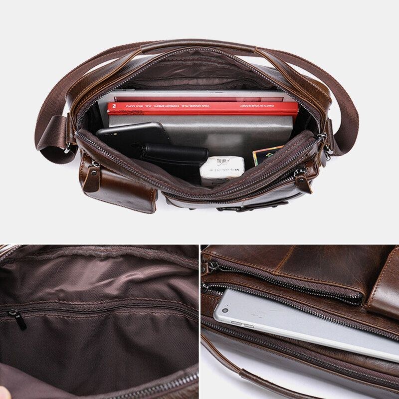 Herre Olievoks Læder Stor Kapacitet Vandtæt Messenger Bag Briefcase Multi-lomme Kohud Crossbody Tasker Skuldertaske