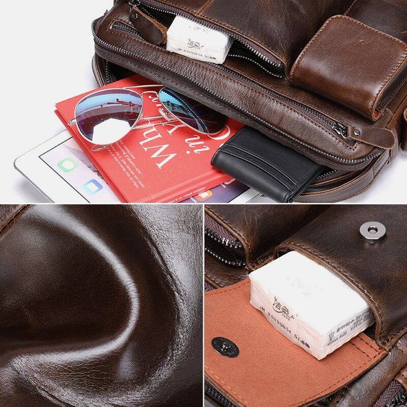 Herre Olievoks Læder Stor Kapacitet Vandtæt Messenger Bag Briefcase Multi-lomme Kohud Crossbody Tasker Skuldertaske