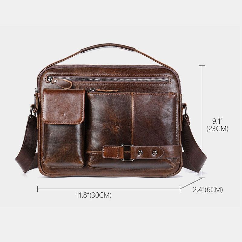 Herre Olievoks Læder Stor Kapacitet Vandtæt Messenger Bag Briefcase Multi-lomme Kohud Crossbody Tasker Skuldertaske