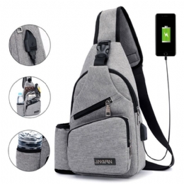 Herre Oxford Stor Kapacitet Afslappet Udendørs Rejse Usb Ladeport Sling Bag Brysttaske Crossbody Taske