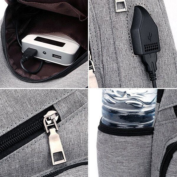 Herre Oxford Stor Kapacitet Afslappet Udendørs Rejse Usb Ladeport Sling Bag Brysttaske Crossbody Taske