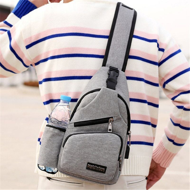 Herre Oxford Stor Kapacitet Afslappet Udendørs Rejse Usb Ladeport Sling Bag Brysttaske Crossbody Taske