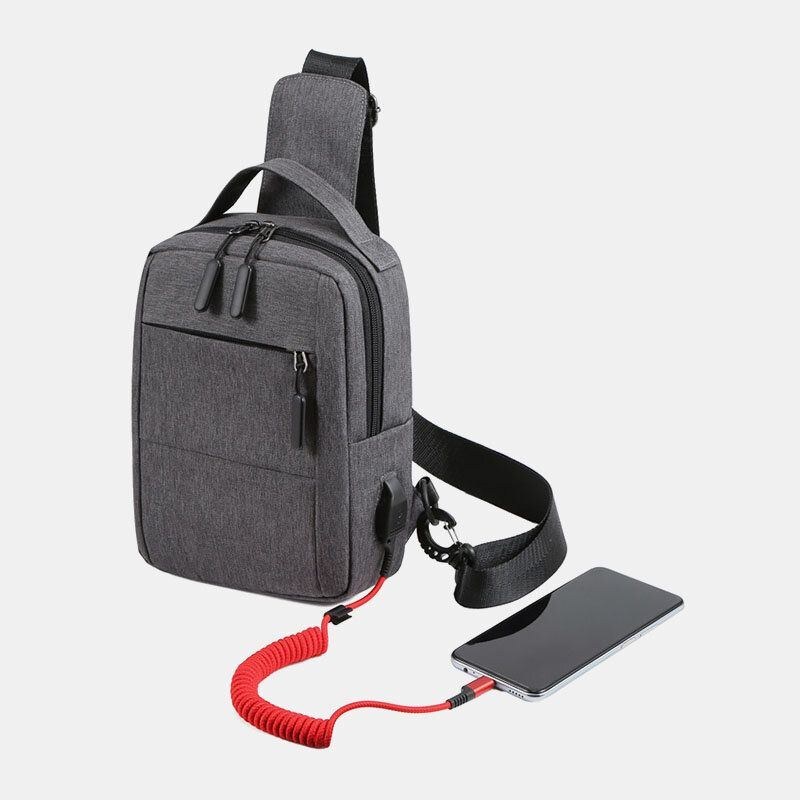 Herre Polyester Usb Opladning Stor Kapacitet Flerlags Business Crossbody Taske Brysttaske Sling Bag