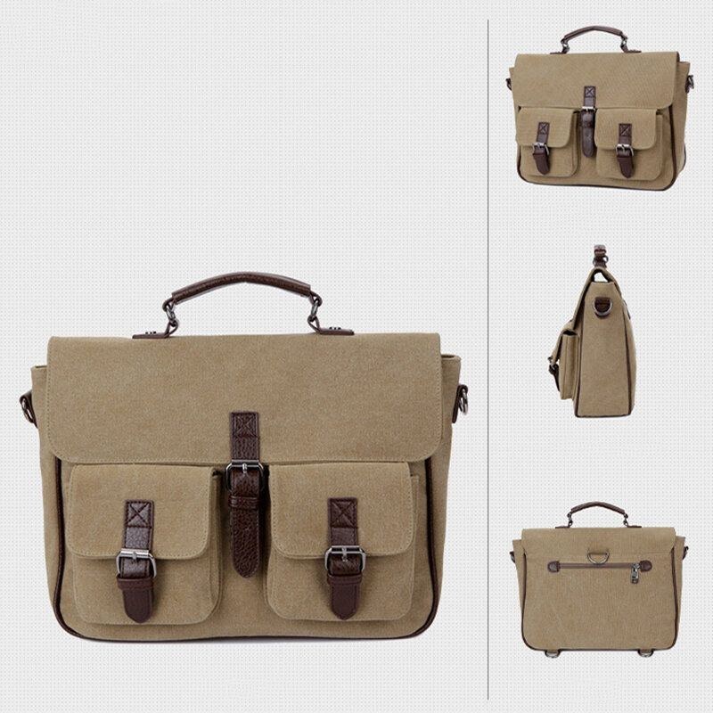 Herre Pu Læder Canvas Stor Kapacitet 14 Tommer Multifunktionsmappe Crossbody Tasker Håndtaske Rygsæk