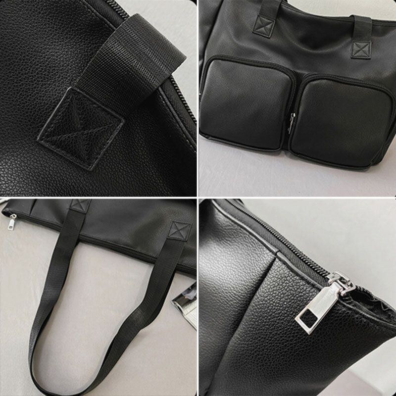 Herre Pu Læder Latge Kapacitet Multi-pocket Crossbody Taske Skuldertaske Håndtaske