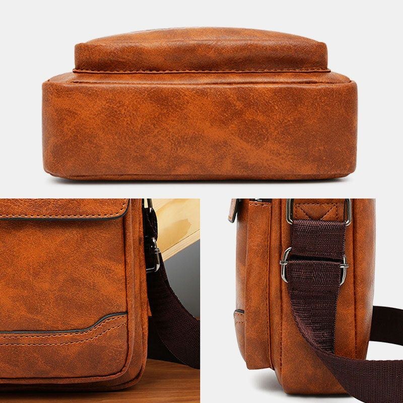 Herre Pu Læder Multi-lomme Anti-tyveri Retro Crossbody Tasker Skuldertaske Håndtaske Messenger Bag Briefcase