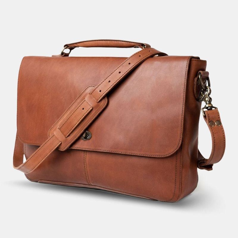 Herre Pu Læder Multifunktion Vintage 15.6" Laptop Anti-tyveri Briefcase Messenger Bag Crossbody Taske