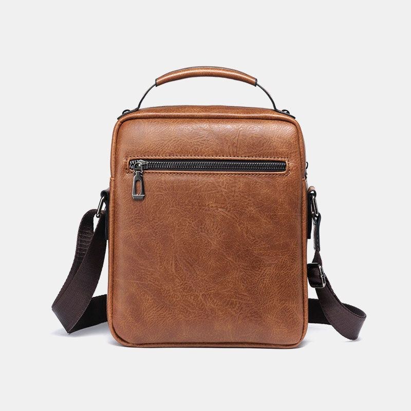 Herre Pu Læder Retro Business Stor Kapacitet Multi-lomme Ensfarvet Skuldertaske Crossbody Taske