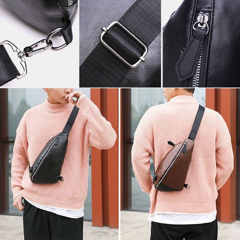 Herre Pu Læder Usb Opladning Vandtæt Casual Crossbody Taske Brysttaske Sling Bag