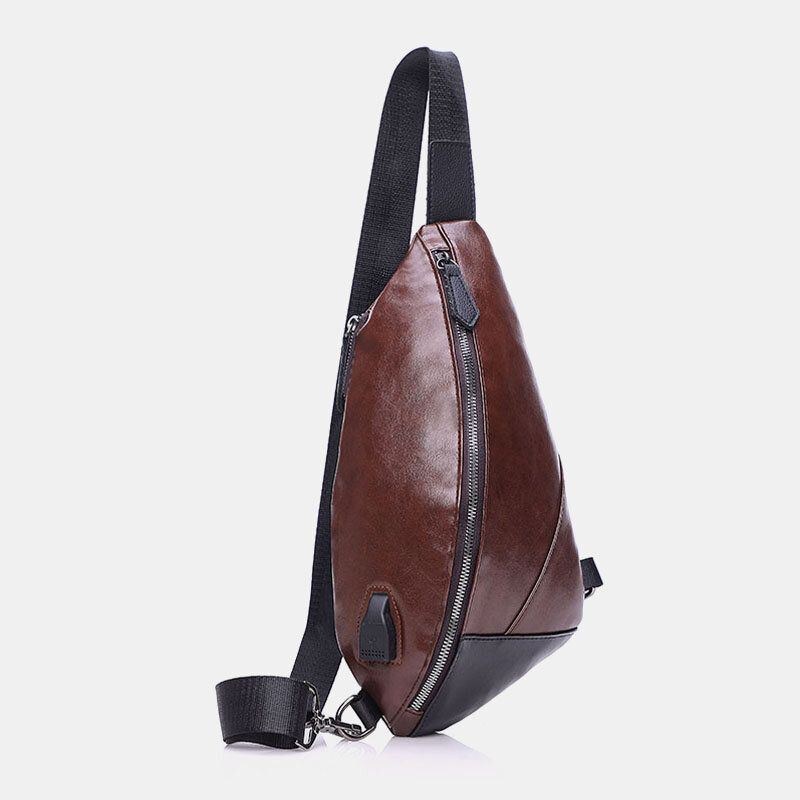 Herre Pu Læder Usb Opladning Vandtæt Casual Crossbody Taske Brysttaske Sling Bag