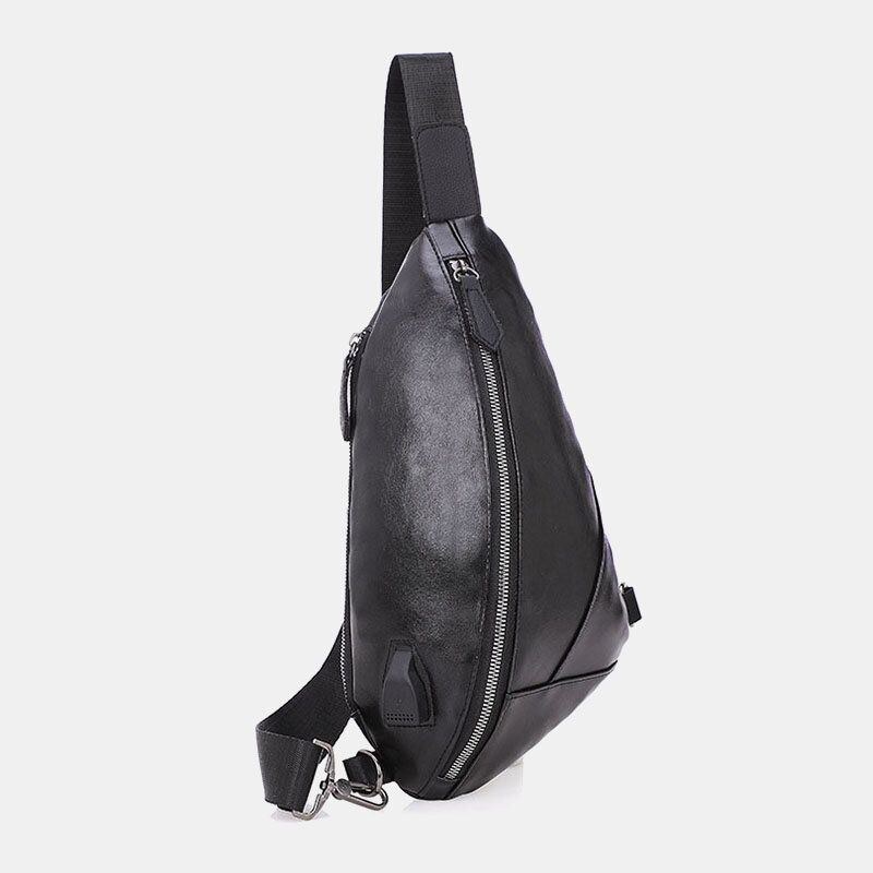 Herre Pu Læder Usb Opladning Vandtæt Casual Crossbody Taske Brysttaske Sling Bag