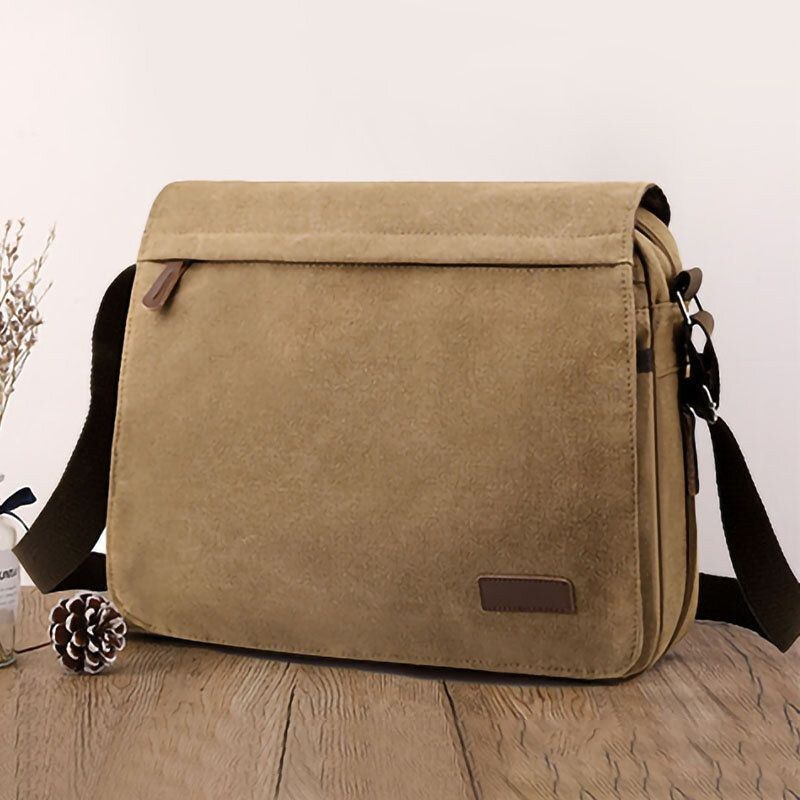 Herre Retro Canvas Front Lynlås Lomme Crossbody Skuldertaske Udtrækkelig Design Casual Rejsetaske