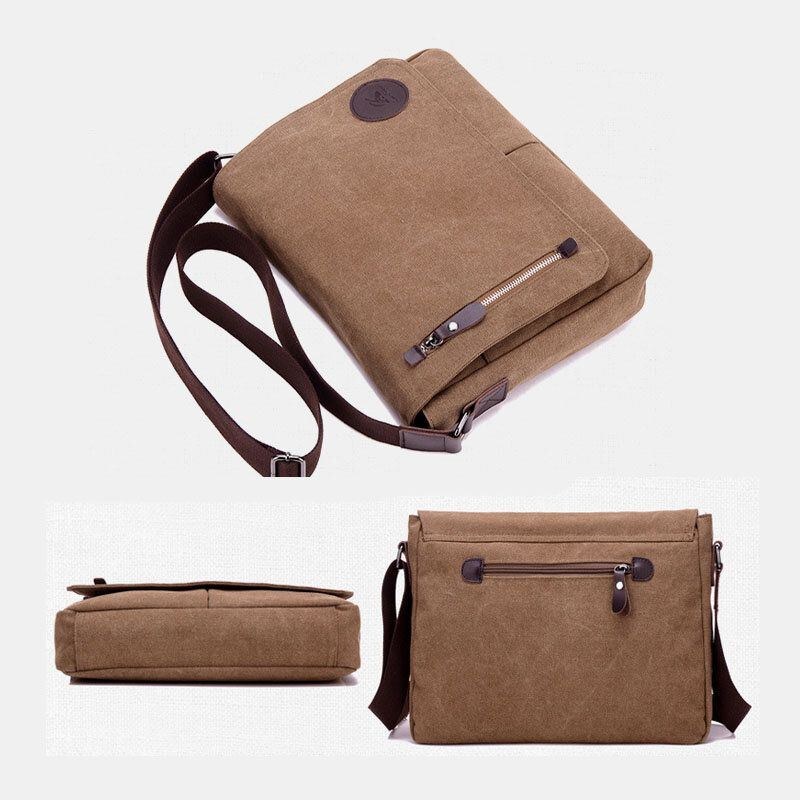 Herre Retro Canvas Multipocket Anti-tyveri Crossbody Skuldertaske Stor Kapacitet Messenger Rejsetaske