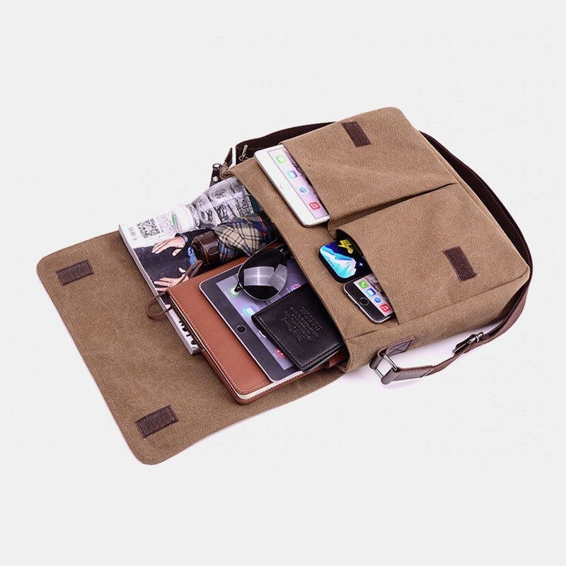 Herre Retro Canvas Multipocket Anti-tyveri Crossbody Skuldertaske Stor Kapacitet Messenger Rejsetaske