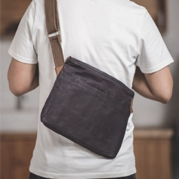 Herre Simple Oil Wax Canvas Messenger Bag Vandtæt Forstærket Polyester Webbing Crossbody Bag Skuldertaske